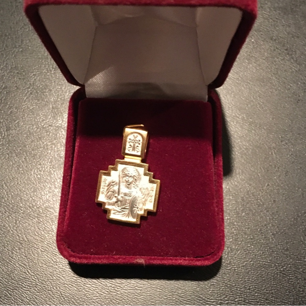 necklace pendant saint michael cross crucifix prayer scripture gold tone